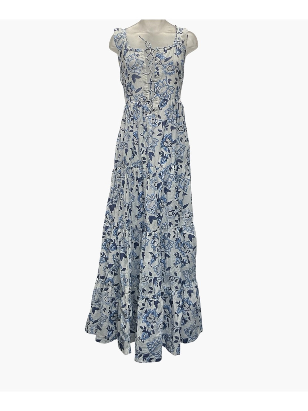 CJ LAING FLORA tiered Maxi Dress Size L Classic Relaxed Resort Boho Silhouette